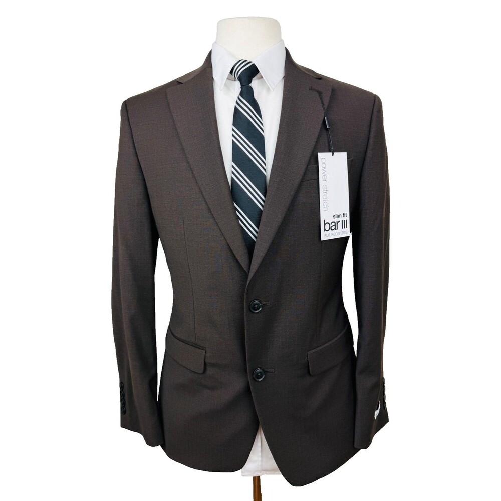 $425 NEW BAR III MENS 38S SOLID BROWN SLIM SOFT BLAZER SPORT COAT SUIT JACKET